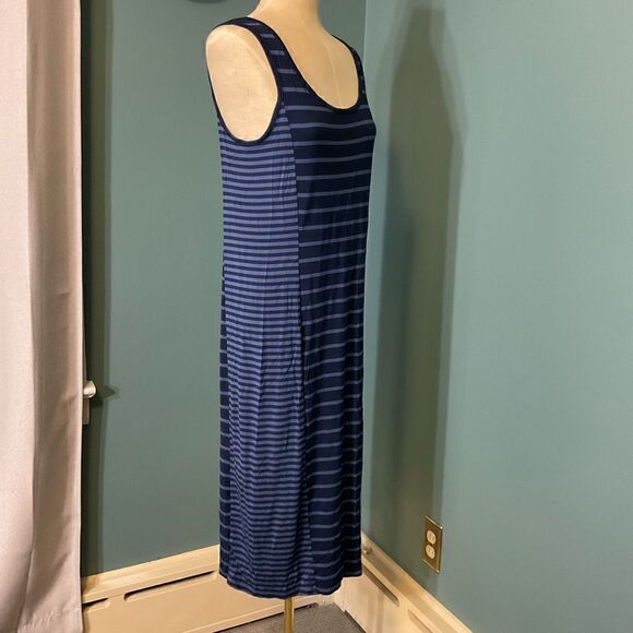 Kenar Blue & Navy Striped Sleeveless Midi Tank Dress - Size L - Picture 5 of 9